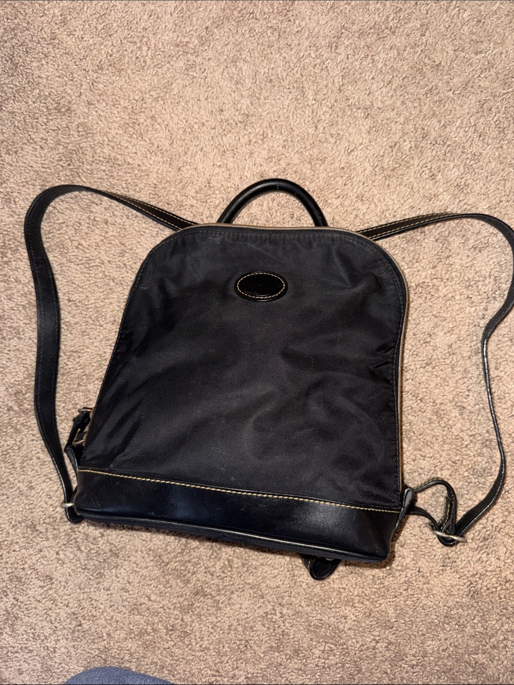 Dooney and Brouke Black Nylon Backpack with Leather Trim